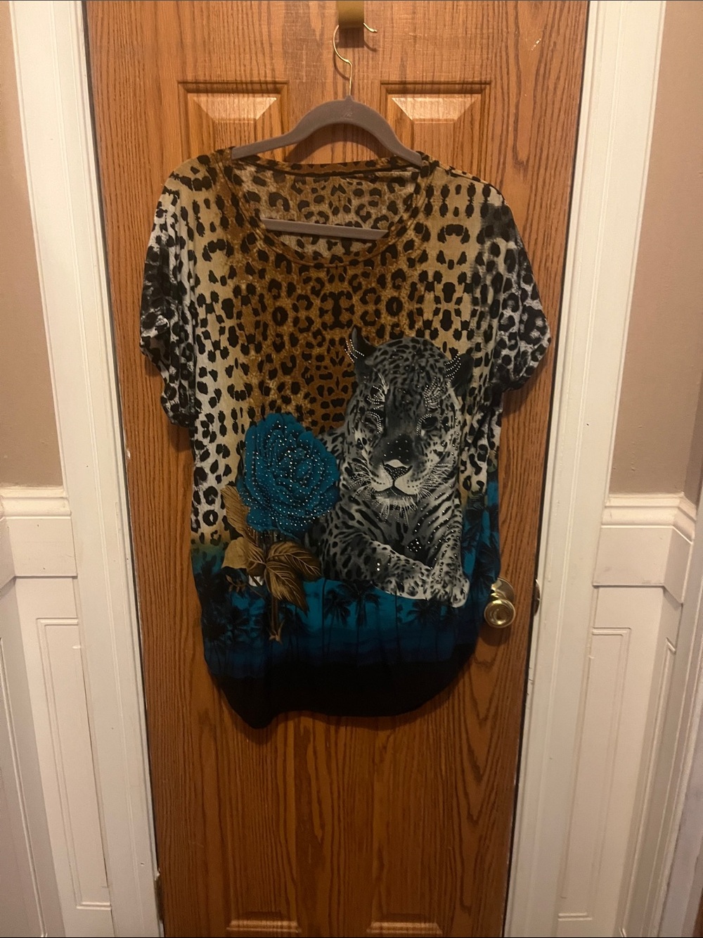 Leopard & Tiger Graphic Tee with Teal Accent